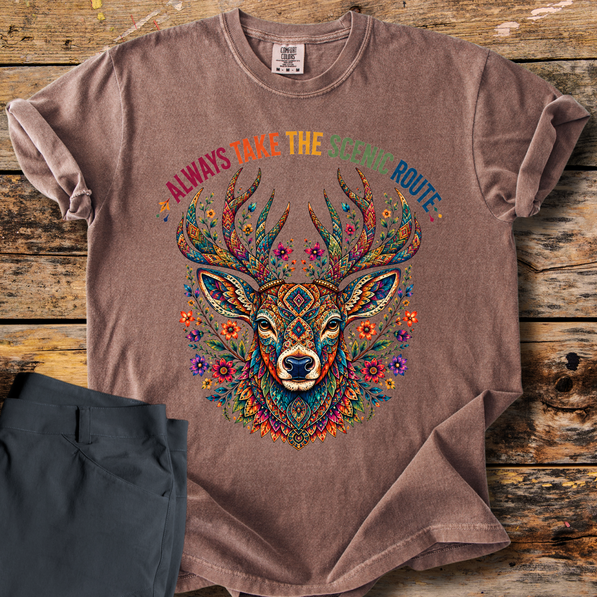 Scenic Folk Art Deer T-Shirt
