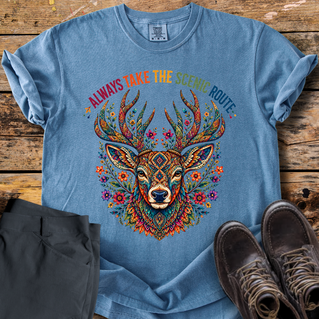 Scenic Folk Art Deer T-Shirt