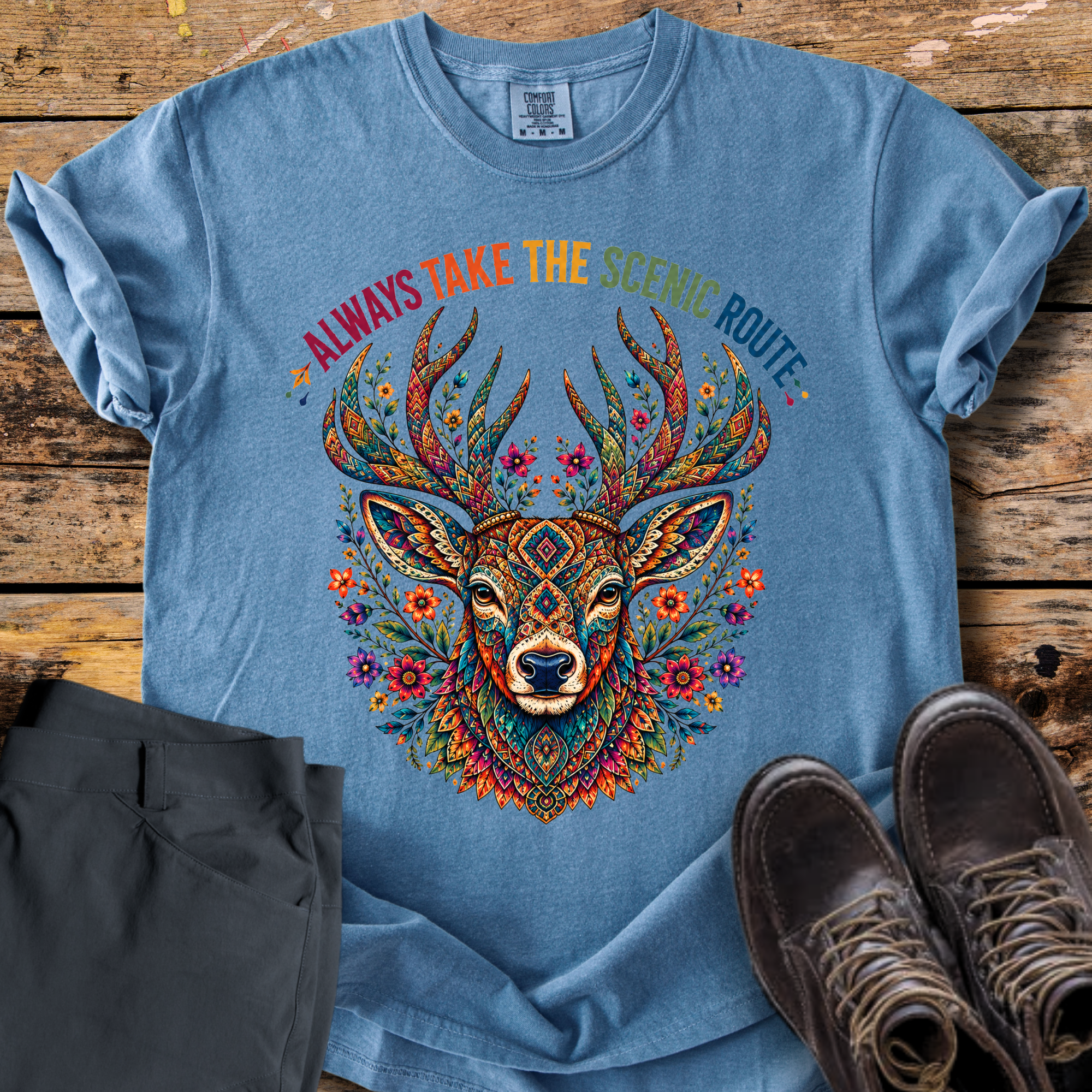 Scenic Folk Art Deer T-Shirt