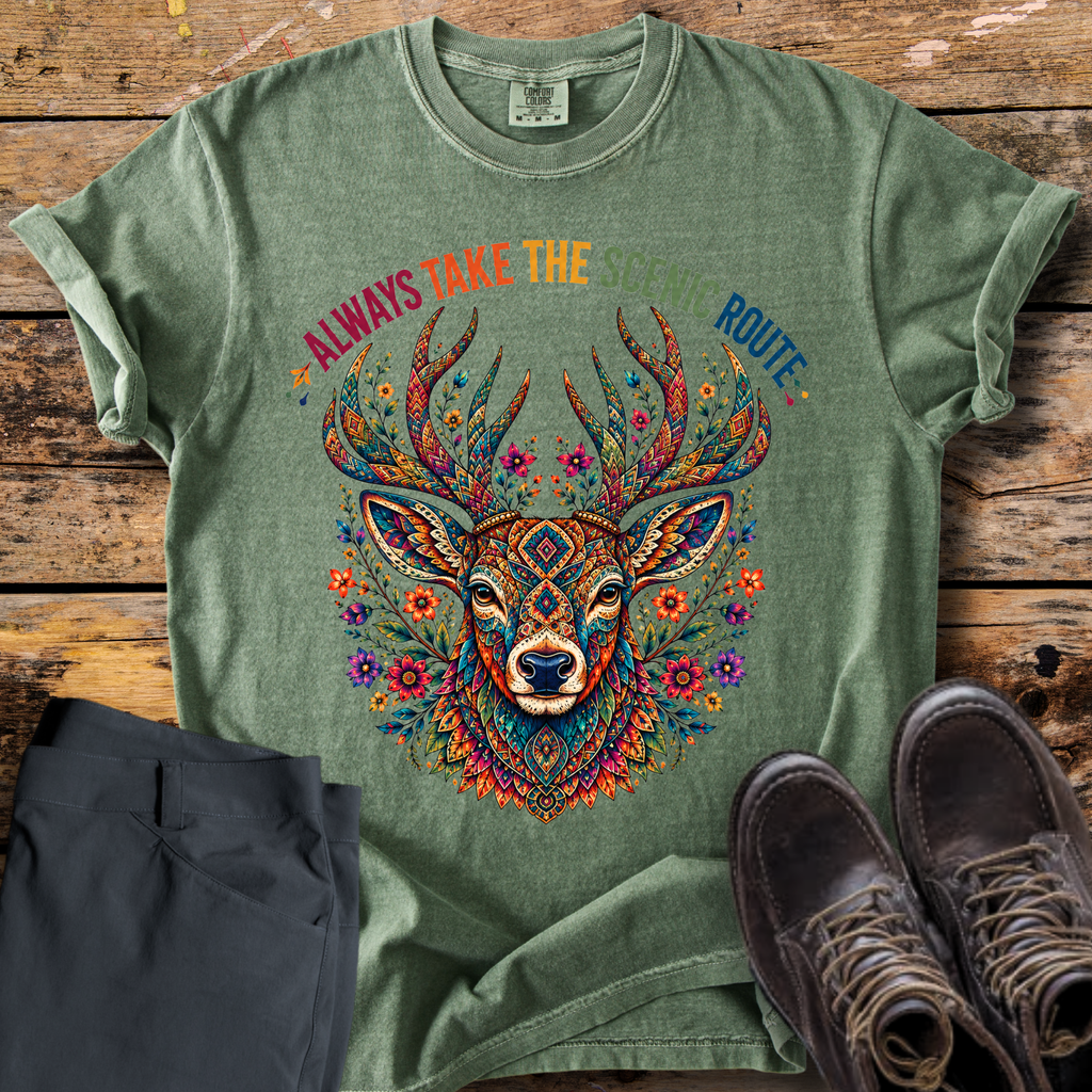 Scenic Folk Art Deer T-Shirt
