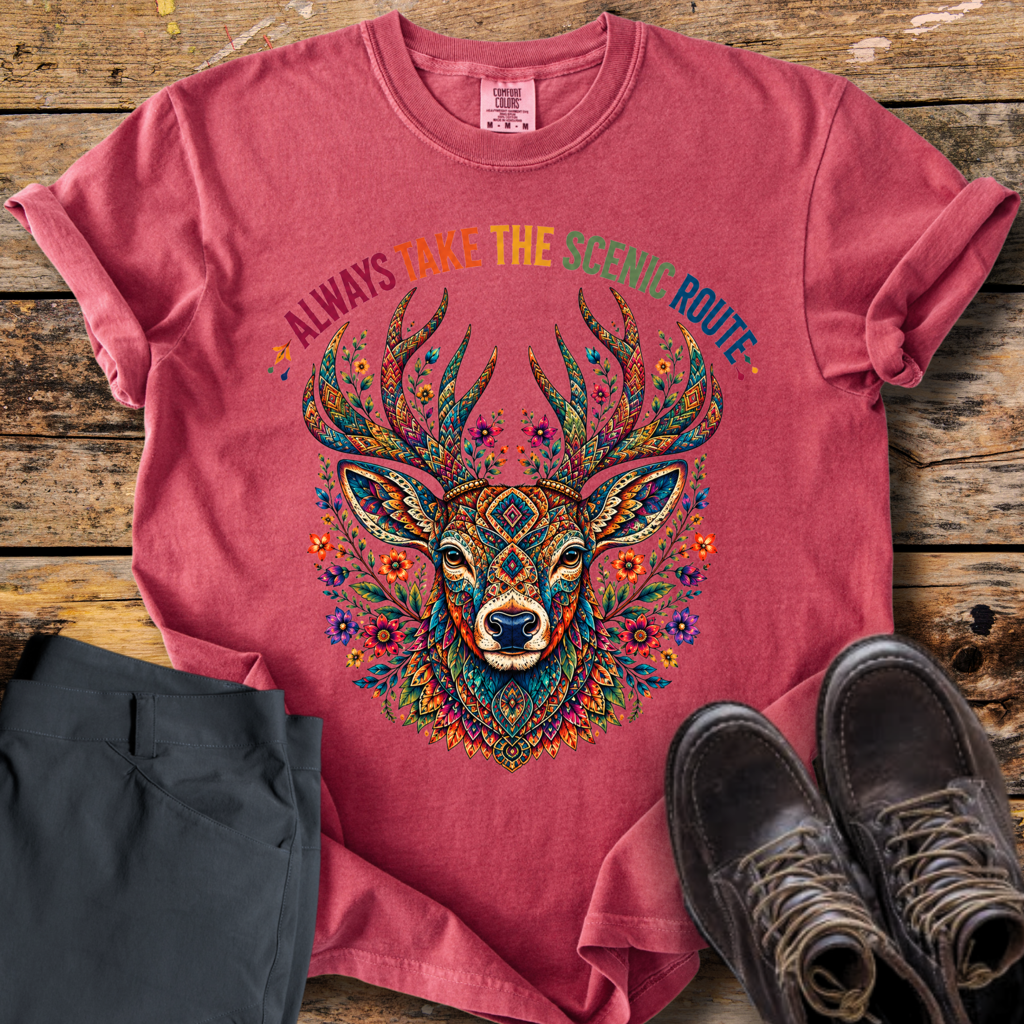 Scenic Folk Art Deer T-Shirt