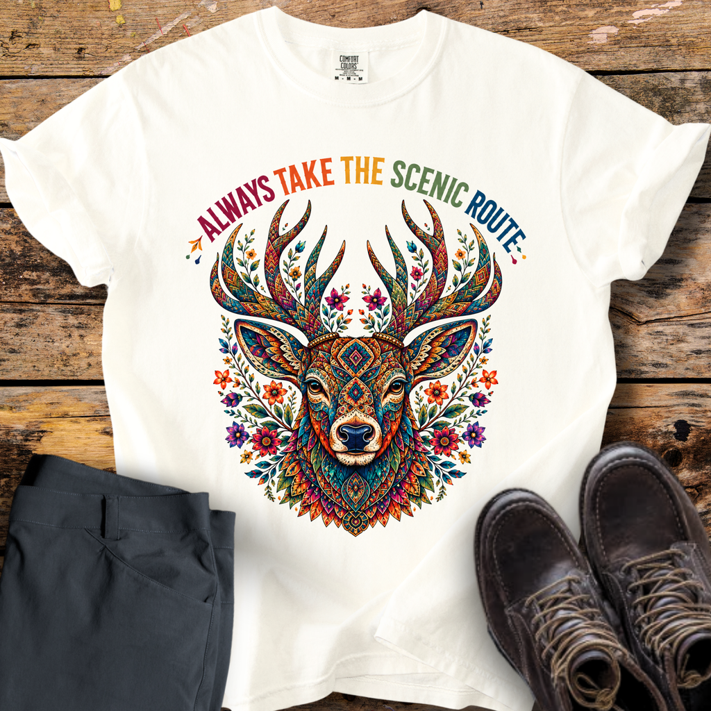 Scenic Folk Art Deer T-Shirt