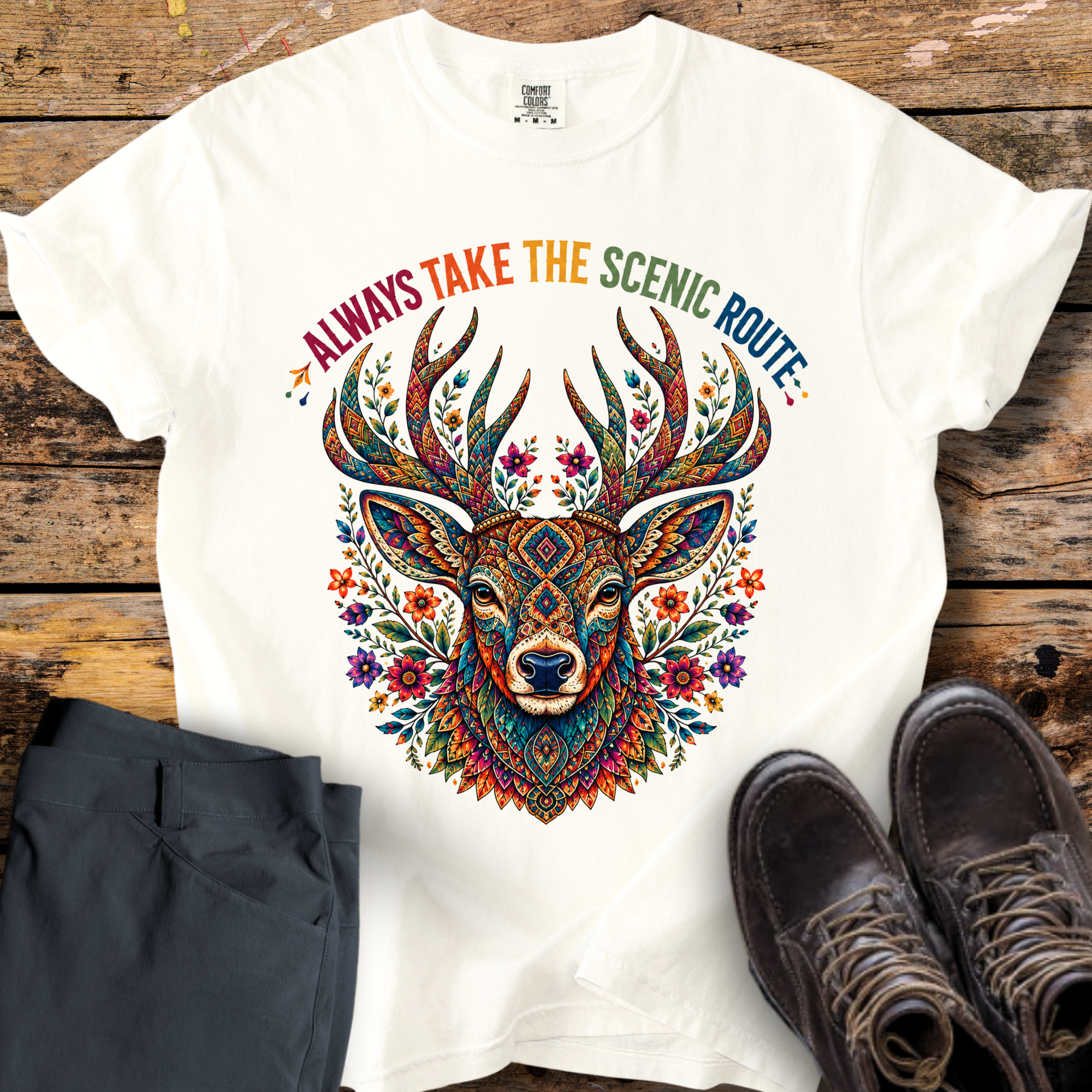 Scenic Folk Art Deer T-Shirt