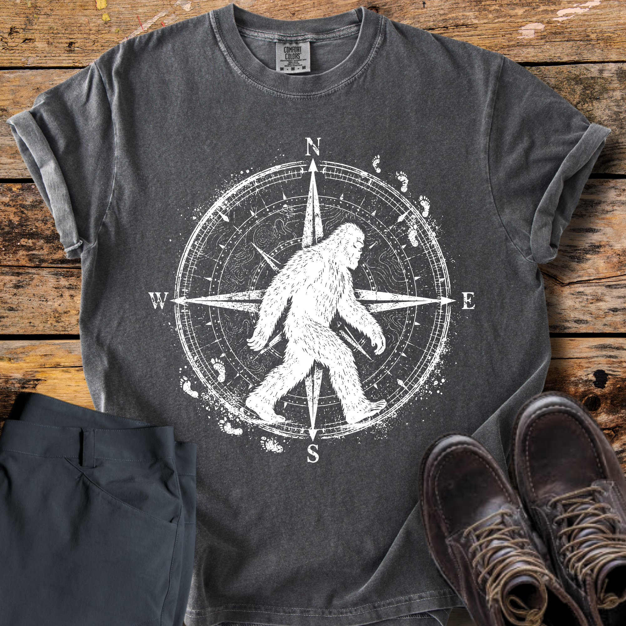 Strolling Bigfoot Compass T-Shirt