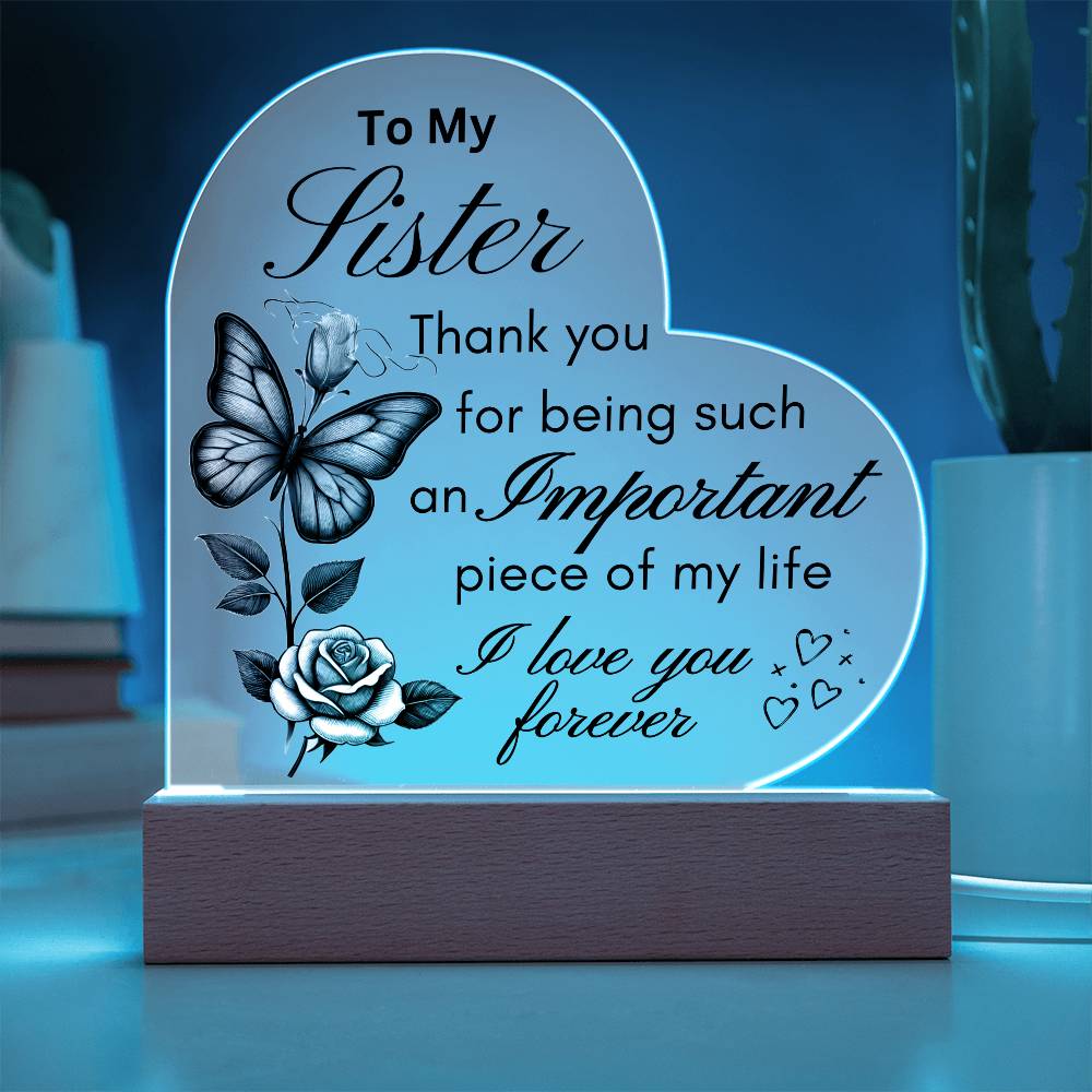 Sister Love Butterfly & Rose LED Acrylic Plaque